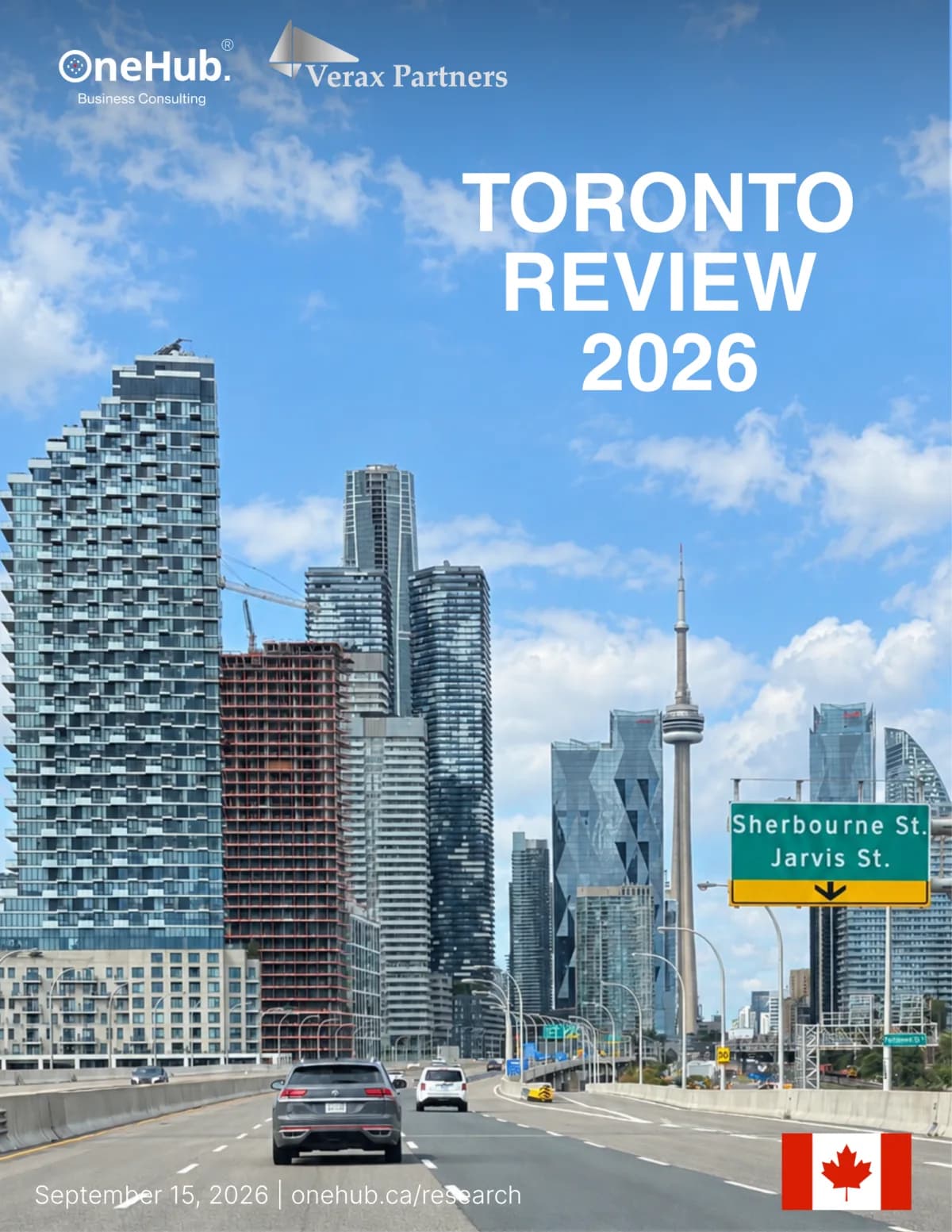 Cover of the Toronto Review 2026 report: the downtown Toronto skyline and CN Tower seen from an expressway